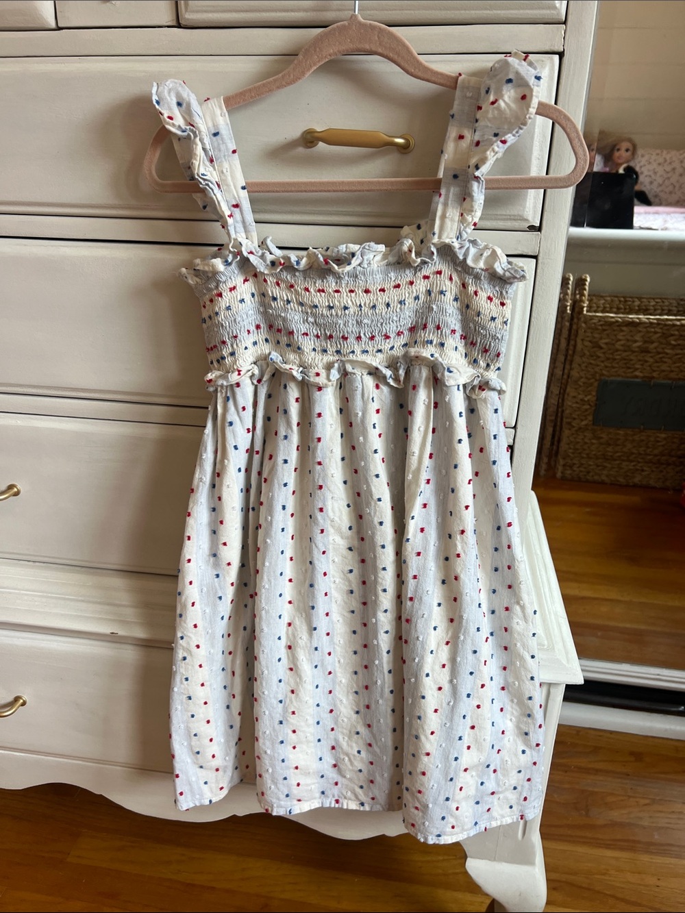 Cat & Jack White Sundress with Red and Blue Dot Print